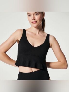Spanx Black SPANXshape™ Swim Pique Longline Flounce Top Swim Women’s Medium NWT
